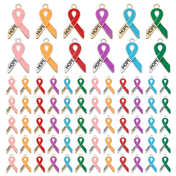 72pcs 12 Colors Breast Cancer Awareness Charms Colorful Ribbon Charms