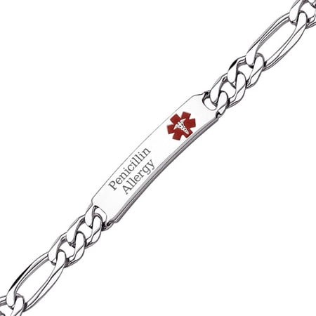 Personalized Men's Sterling Silver Medical Engraved ID Bracelet, 9"