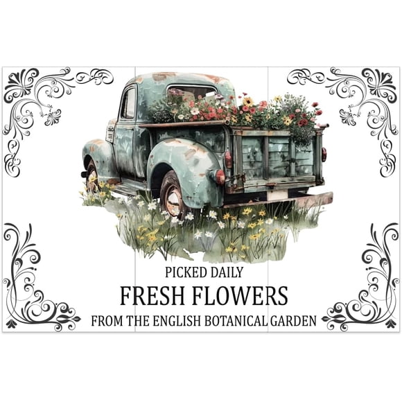 OLYCRAFT 3pcs/Set Vintage Truck Flowers Rub on Transfer Stickers 11.8x5.9 Inch Self Adhesive Decals PVC Damask Waterproof Decorative Stickers Wall Art Decals for Bedroom Living Room Decoration