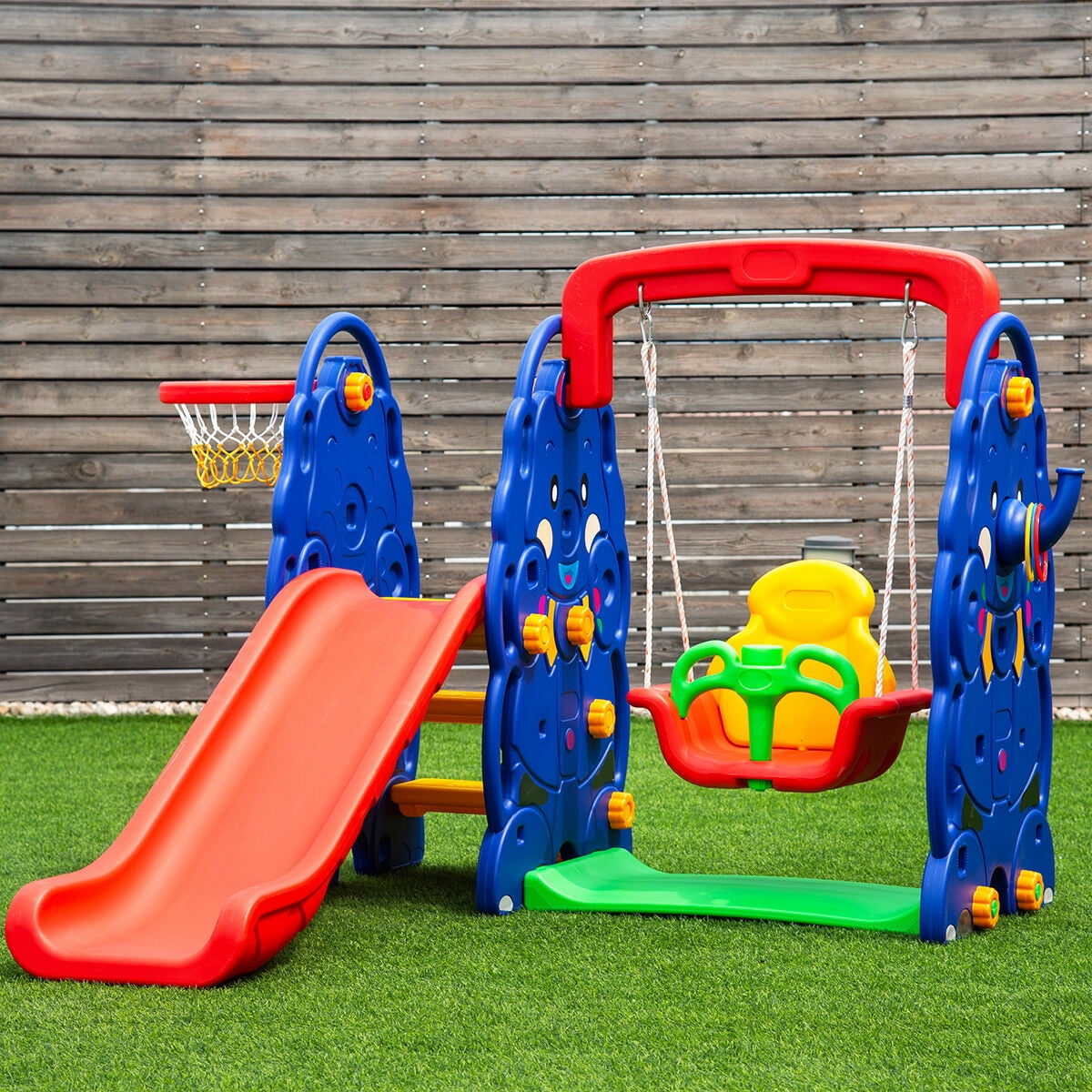 Costway 3 in 1 Junior Children Climber Slide Swing Seat Basketball