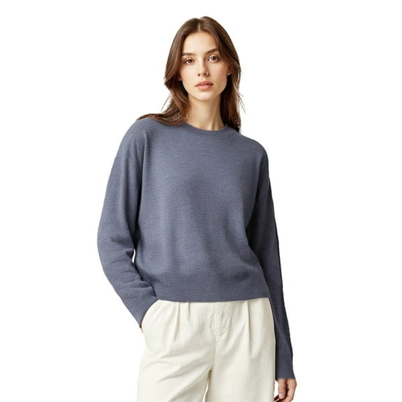 PAOLA RIBONI Women's Ultra-Soft Drop Shoulder Crew Neck Pullover in Classic Grey Relaxed Fit Sweater Ideal for Casual Outings and Home Comfort