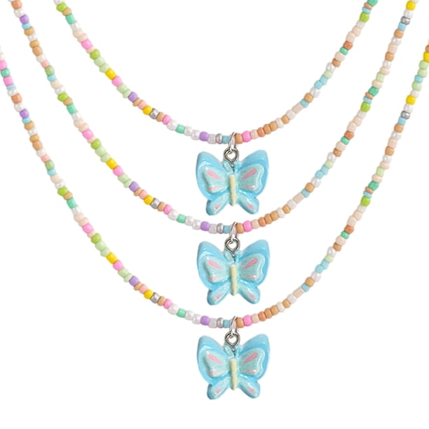 Collar con colgante de mariposa con cuentas coloridas de resina, 3 uds., dopamina femenina, dulce y fresco