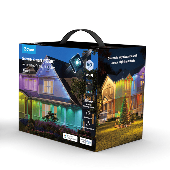 Govee 50ft Black Smart Outdoor RGBIC Permanent Outdoor Lights with 36 Lights