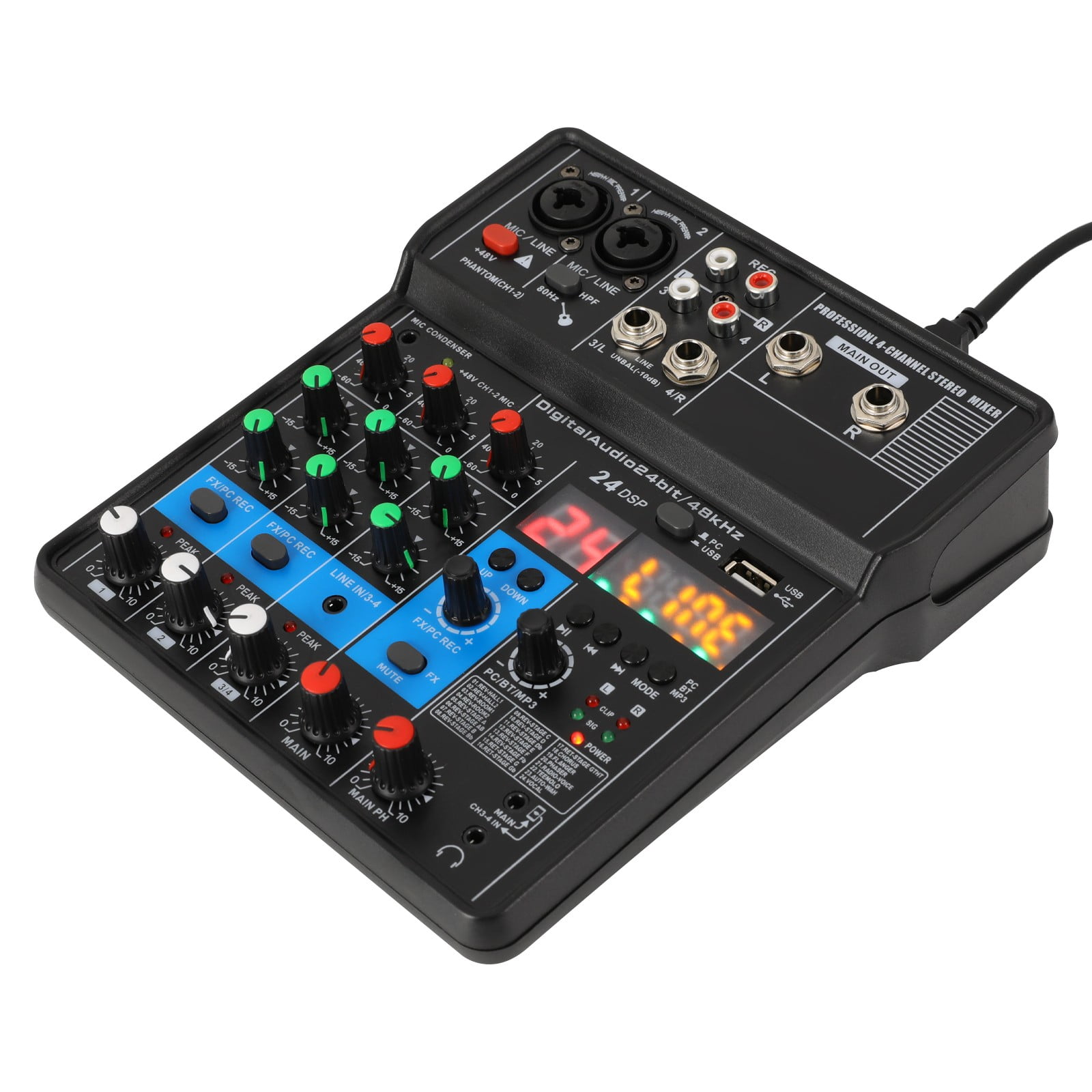 Black Mini 4-channel Audio DJ Mixer Console, Professional DJ Audio Mixer, 4-Channel DJ Controller Sound Mixer, 17*19.5*5cm/6.69*7.68*1.97 in