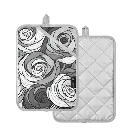 

Yayeee Pot Holders for Kitchen Heat Resistant with Pocket 7 x9.8 Quilted Oven Pads Black Roses