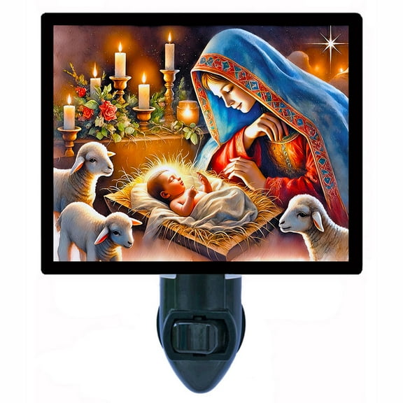 Holy Night Night Light – Nativity Scene with Mary and Baby Jesus Christmas Décor with Free Switchable Insert