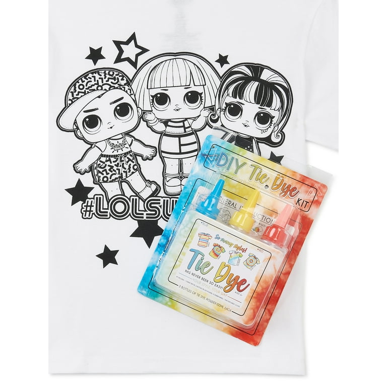 L.O.L. Surprise! Girls Graphic T-Shirt with Tie-Dye Kit, Sizes 4
