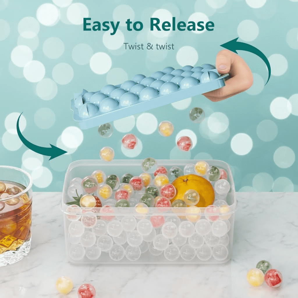 3 Pack Round Ice Cube Trays with Lid and Storage Bin, 99 Piece Reusable Silicone Mold for Perfect 0.8 Inch Circle Ice, Ideal for Chilling Cocktails and Beverages, Easy Release, BPA Free, Blue