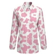 thumbnail image 4 of Strawberry Pink Cow Print Pattern Long Sleeve Blouse Woman Streetwear Casual Shirts Summer Oversize Woman Streetwear Clothing Birthday Present, 4 of 7