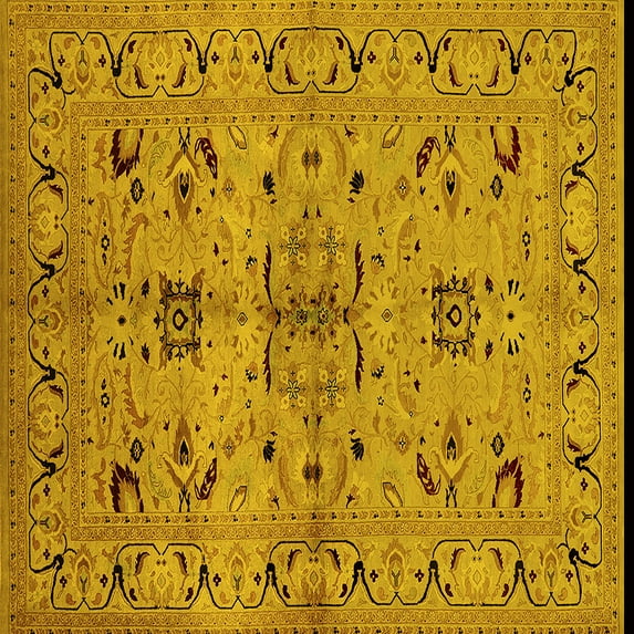 Ahgly Company Indoor Square Oriental Yellow Industrial Area Rugs, 4' Square