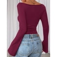thumbnail image 5 of Qwertyu Long Sleeve Shirts for Women Solid Color Boat Neck Slim Fitted Casual Tee Fall Fashion Slim Basic Tops Wine XL, 5 of 6