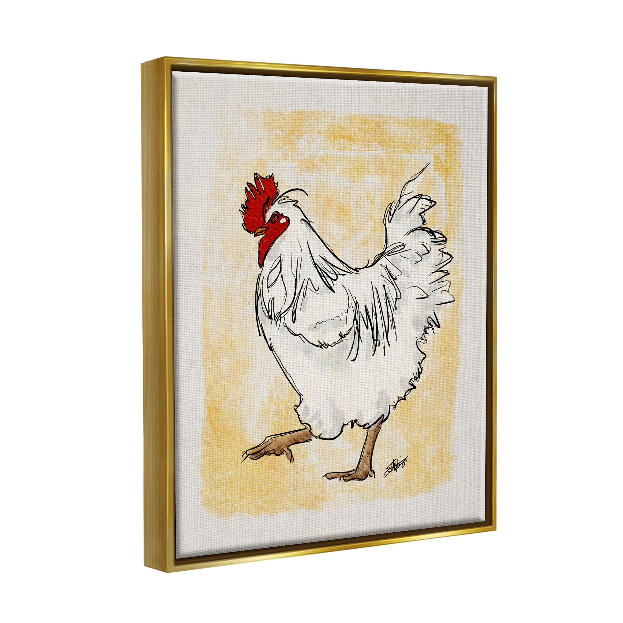 Stupell Yellow Country Chicken Portrait Animals & Insects Painting Gold Floater Framed Art Print Wall Art