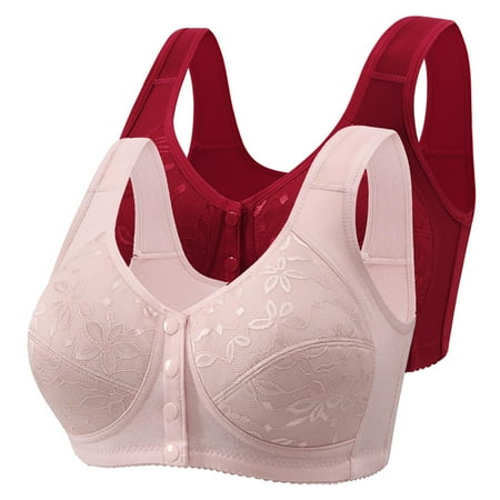 Elvqul Plus Size Bras for Women Nylon Bralette Breathable Ladies Wirefree Pink Underwear 2 Pack Bras