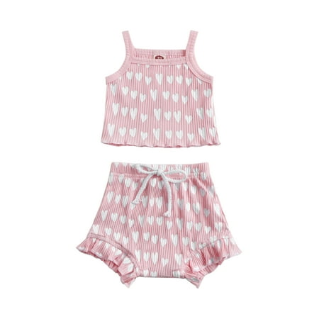 

LisenraIn 0-24M 2Pcs Newborn Infant Kids Summer Baby Sleeveless Valentine Day Heart Love Print Tops Shorts Sets