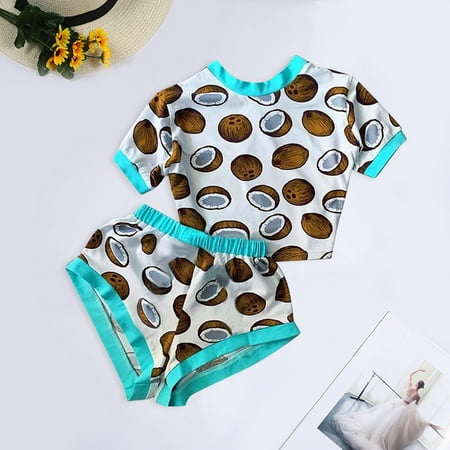 

JNGSA Women Coconut-Print Casual Sleepwear Crew-Neck Cotton Nightwear Pajamas Set Pajama Sets For Women Soft Nightgowns For Women Clearance
