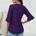 thumbnail image 5 of tklpehg Fall Long Sleeve Shirts for Women V-Neck Flared Mid-length Tops Going Out Tops Solid Color Womens Clothes Fall Clothes Leisure Comfortable Blouses Pullover Purple S, 5 of 5