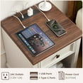 thumbnail image 4 of Farmhouse Nightstand with Charging Station, Rustic Wood Nightstand with 1 Drawer, Bedside Table with Open Shelf for Bed Room, End Table for Living Room, White, 4 of 16