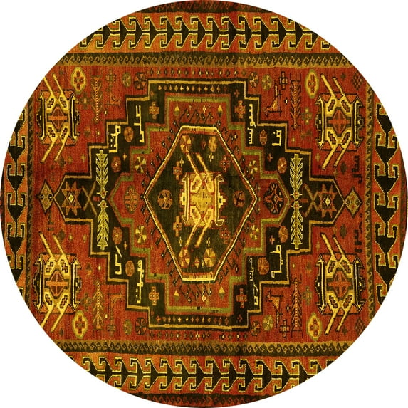Ahgly Company Indoor Round Persian Yellow Traditional Area Rugs, 7' Round