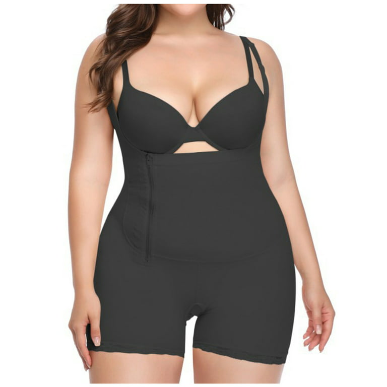 DxhmoneyHX Womens Plus Size Full Bodysuit U-Neck Vest Zipper Seamless  Shapewear Tops Lace Stitching Compression Bodysuit 