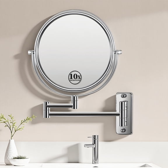 8 in. W x 8 in. H Round 1X/10X Magnifying Mirror Wall-Mount Bathroom Makeup Mirror 360° rotation in Chrome