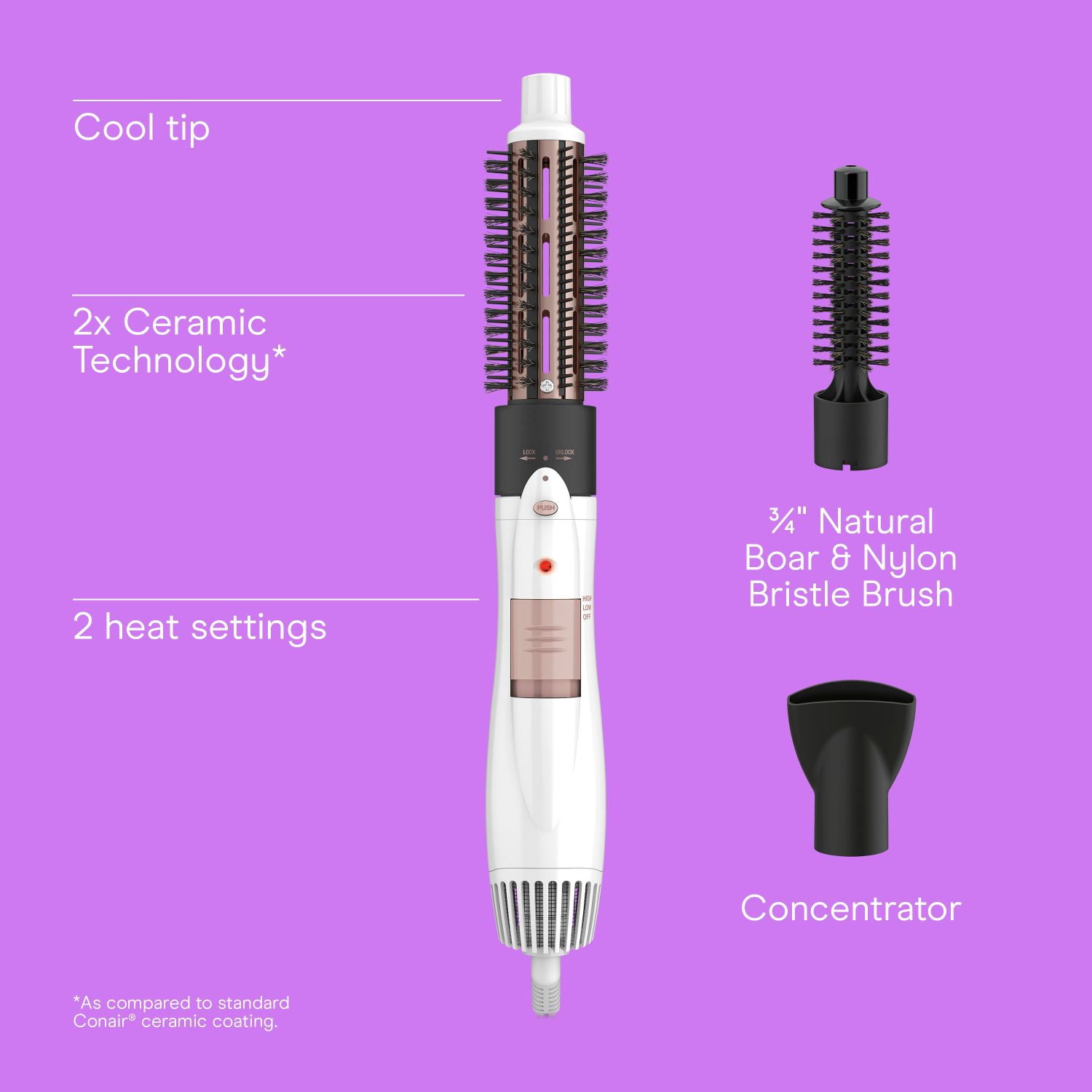 Conair Double Ceramic 3-in-1 Hot Air Brush, 1000W Hair Dryer Brush