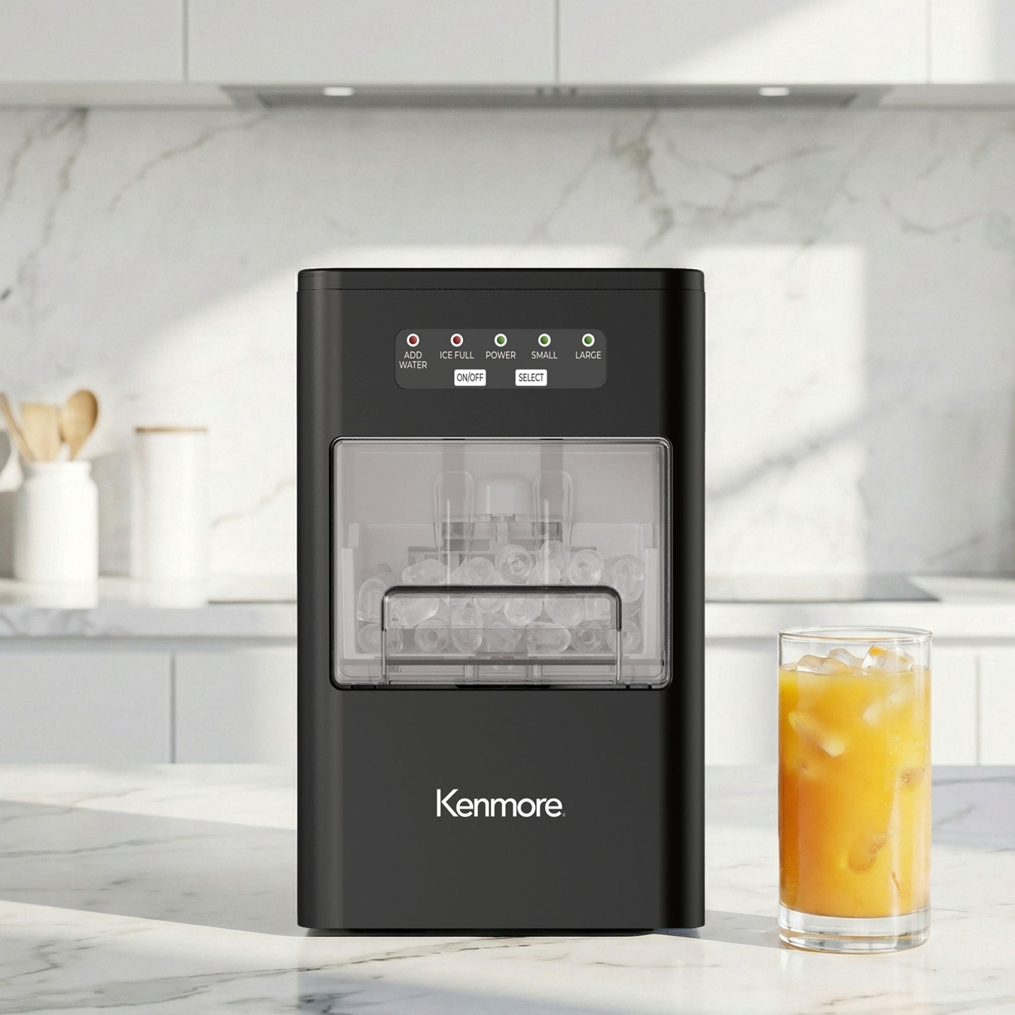 Kenmore Front-Load Countertop Bullet Ice Maker, Portable Ice Machine, 26 lb/Day Ice Cube Maker, Compact Self-Cleaning Ice Maker with Basket and Scoop for Home, Kitchen or RV