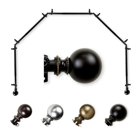 Domovina Elias 13/16" 5-Sided Bay Window Curtain Rod-Color:Black,Size:140-240"