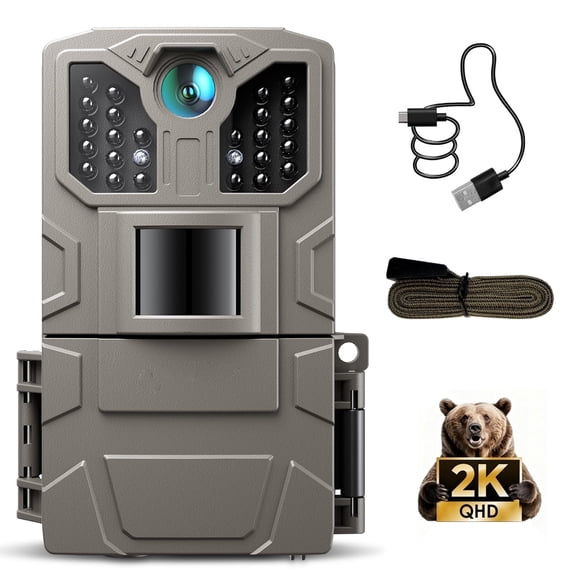 CocoBear Trail Camera 36MP 2K Game Camera with 850nm IR Night Vision, Motion Detection, 2" LCD Display, 130° Wide Angle, IP66 Waterproof, Time Lapse, Hunting Wildlife Camera