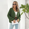 thumbnail image 4 of Defitshape Women's V Neck Top Soft Cardigan Fall Short Drop Shoulder Long Sleeve Open Front Warm Casual Sweater Army Green Small, 4 of 4