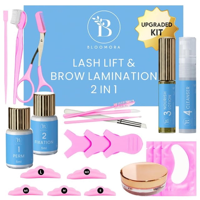 BLOOMORA Lash Lift Kit Kit de laminación de cejas Solución 2 en 1 en casa Kit de laminación de cejas Levantamiento de pestañas DIY Kit permanente para pestañas y cejas Dura de 6 a 8 semanas 15 aplicac