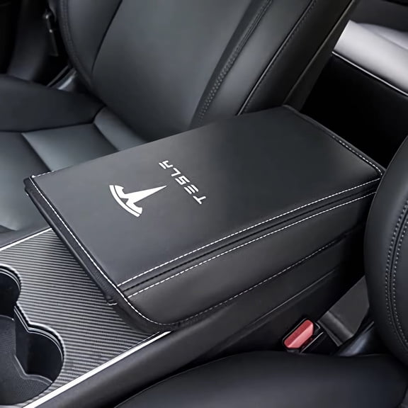 Center Console Cover for Tesla Model Y Model 3, Non-slip Armrest Cover for Tesla Model 3 Y Accessories, PU Leather Armrest Box Pad Protector (Black)