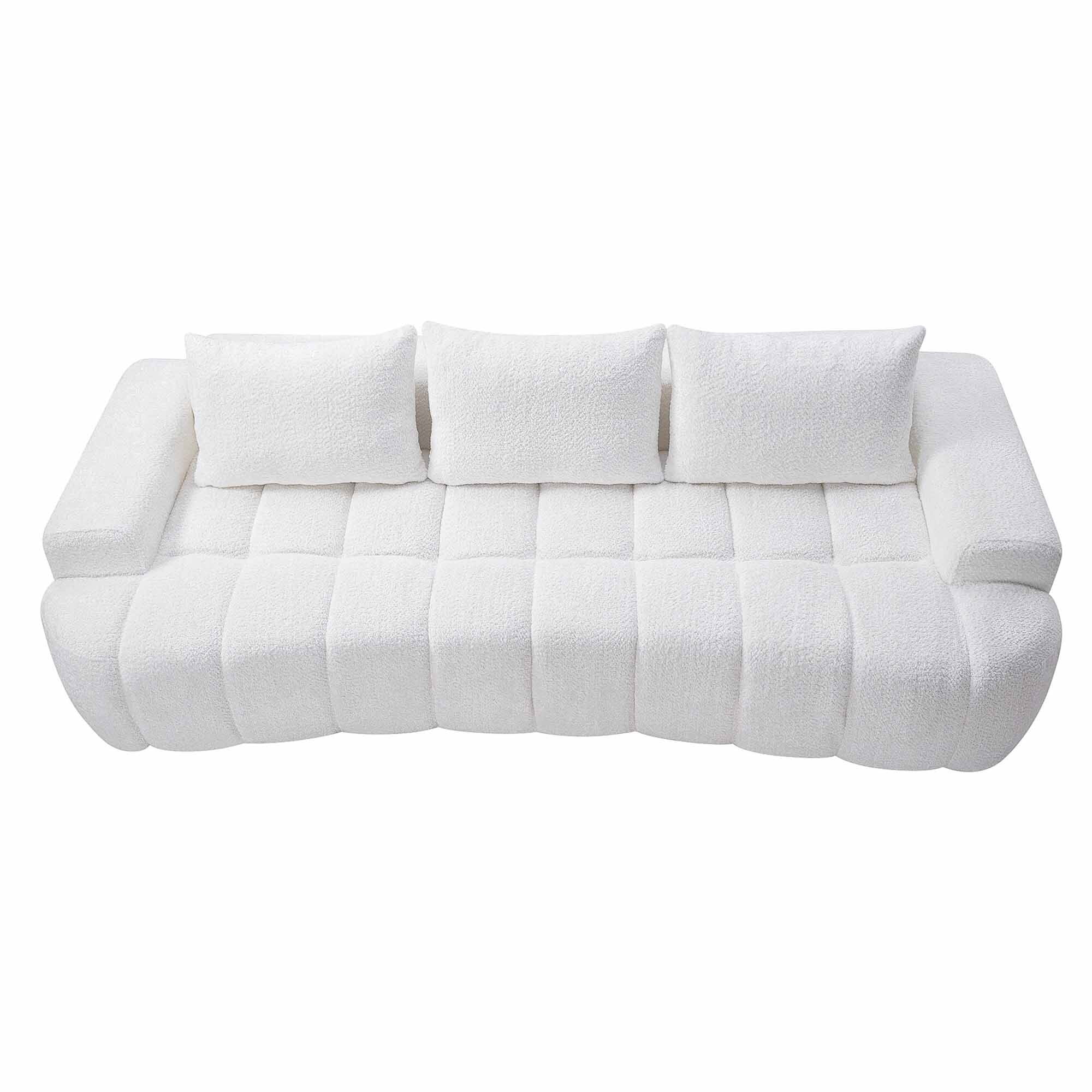 Lunale 100" Curved Boneless Sofa, 3-Seater Cloud Couch, No Assembly Required, Modern Floor Sofa for Living Room, White