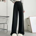 thumbnail image 6 of Lovskoo Fleece Lined Pants Women Plush Wide Leg Pants with Drawstring High Waist Straight Leg Loose Fitting Casual Knitted Pants Black, 6 of 6