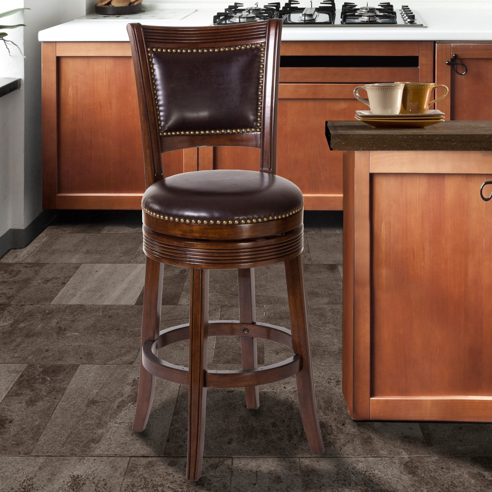 Hillsdale Lockefield Swivel Bar Stool, Brown Cherry Finish Walmart