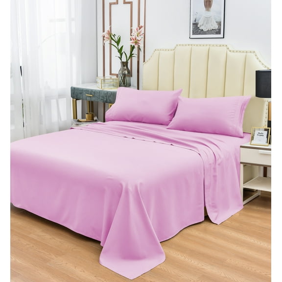Okao Wholesale Rayon Made from Bamboo Sheet Set - Wrinkle Free -Softer than Cotton- Deep Pockets - 4 Piece - 1 Fitted Sheet, 1 Flat, 2 Pillowcases California King, Pink
