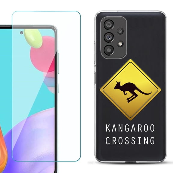 Slim-Fit Fashion Phone Case for Samsung Galaxy A53 5G, with Tempered Glass Screen Protector, by OneToughShield ® - Road Sign Kangaroo