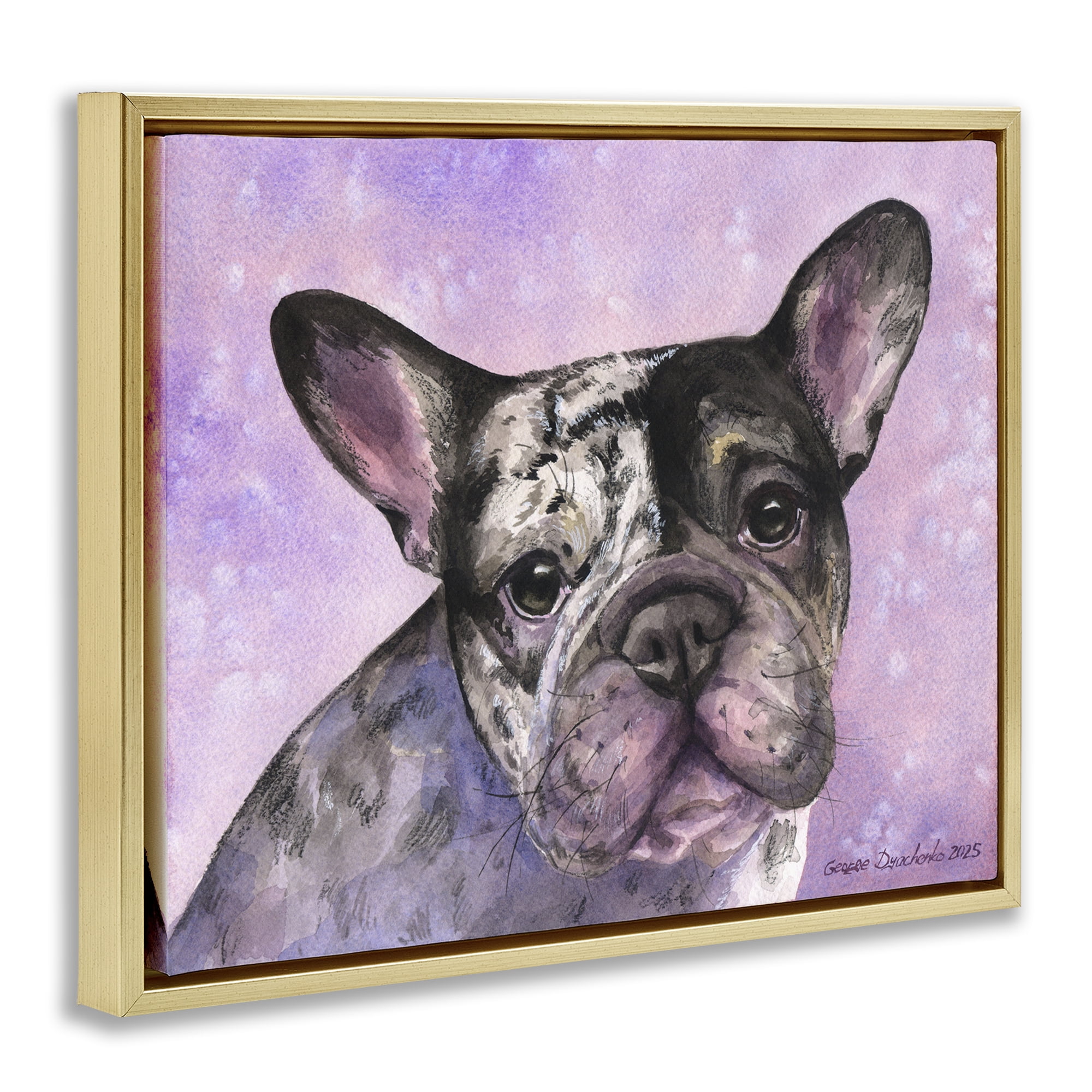 Stupell Industries Harlequin French Bulldog Gold Framed Floater Canvas Wall Art, design by George Dyachenko