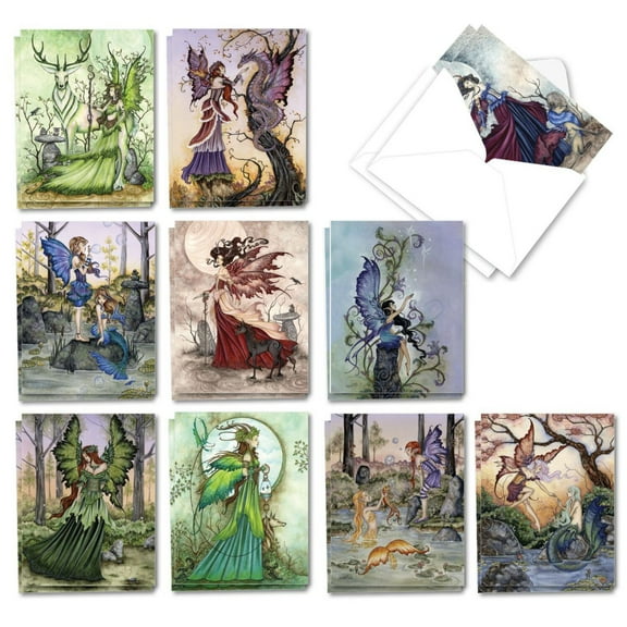 The Best Card Company 20 Assorted Blank Notes Set 4x5.12 w/ Envelopes, 10x2 Designs, for Men, Women, Fantastic Faeries AM3367OCB-B2x10
