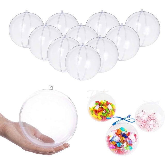 Bola de Navidad rellenable de plástico transparente para manualidades, paquete de 10 $ bolas de adornos transparentes, decoraciones navideñas rellenables de plástico para bricolaje, bolas de árbol,