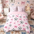 thumbnail image 3 of Meiyoeat Cute Soccer Ball Queen Bedding 7pcs, Pink Bow Print Bedding Comforter Set Queen for Bedroom,Pink Reversible, 3 of 6