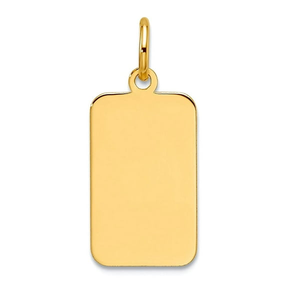 9.4mm 14k Solid Yellow Gold Plain .018 Gauge Engravable Rectangular Disc Charm Pendant Necklace for Women