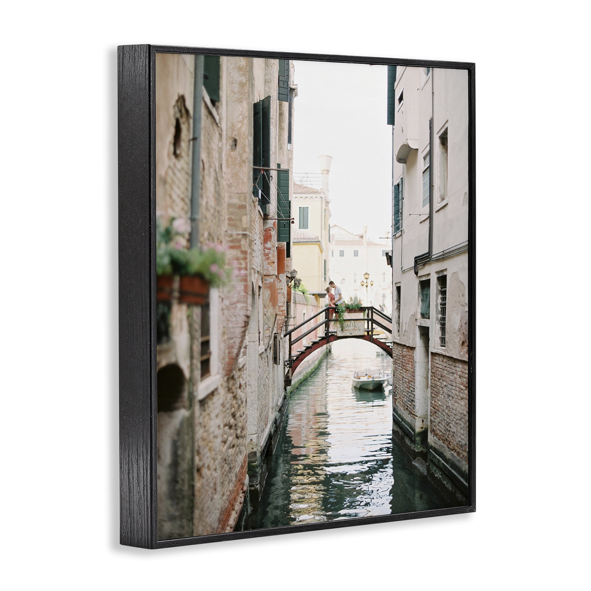 Stupell Industries Couple on Canal Bridge Town & City Photography Black Framed Art Print Wall Art, 24 x 30