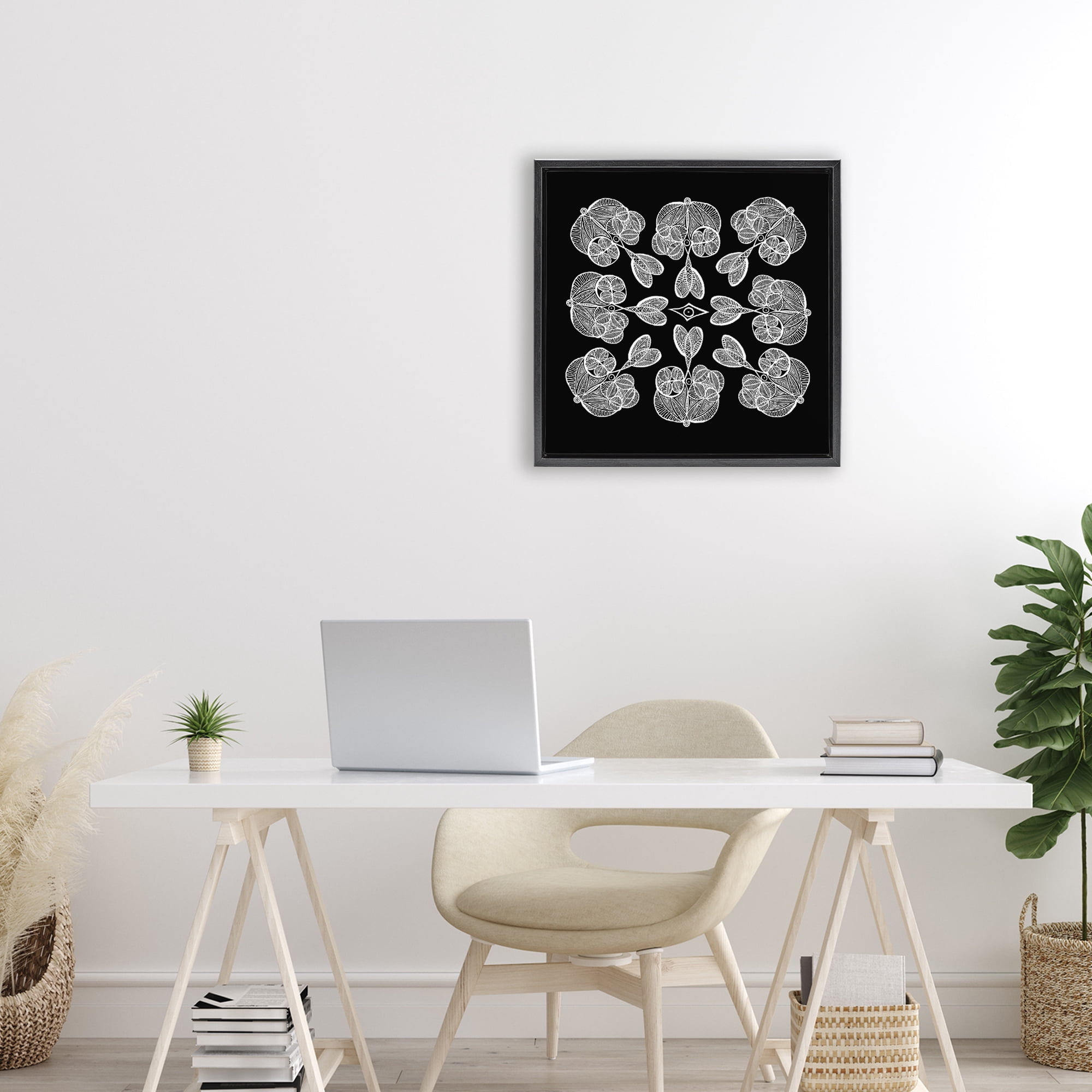 Stupell Industries Rounded Symmetry Elementals Black Framed Floater Canvas Wall Art, design by El Perkin