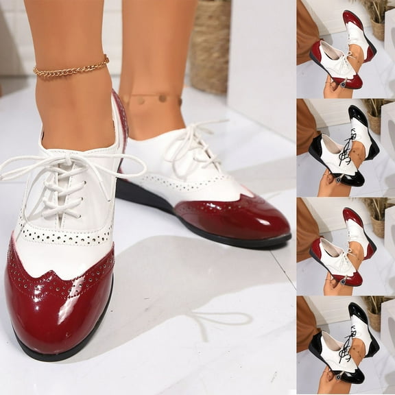 Miluxas Women's Fashionable Casual Color Block Round Toe Comfortable Wedge Heels Shoes Wine 9.5(43)