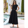 thumbnail image 4 of Conjunto de Falda de Verano para Mujer, 2 Piezas, Top de Corta, Cintura Elástica, Vestido con Bolsillos, Negro, Talla M, 4 of 9