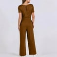 thumbnail image 4 of Wdfiry Formal Jumpsuits for Women Casual Solid Short Sleeve Playsuit Clubwear Straight Wide Leg Jumpsuit with Drawstring, 4 of 7