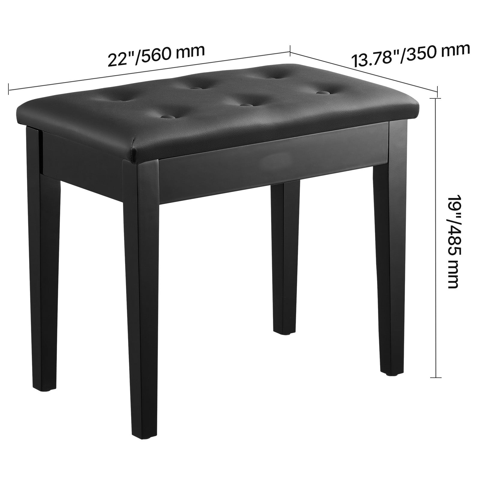 KFFKFF Piano Stool, Dimensions 22" x 13.78" x 19", Piano Seating with Thickly Padded Cushion, Storage Space for Sheet Music, Timber Piano Storage Bench, Suitable for Dressing Area, Lounge, Boudoir