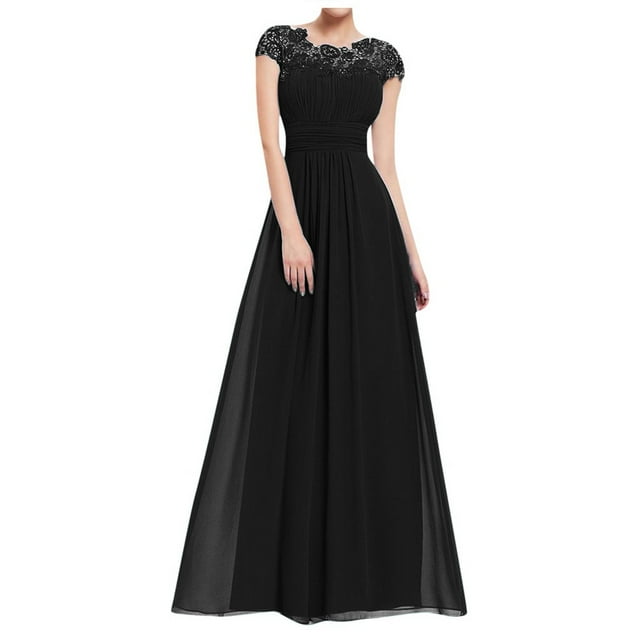 Bigersell Robes Courtes pour Femmes Soirée Offres de Nuit Col Rond Manches Courtes Maxi Robe de Demoiselle d'Honneur Style D-108 Robes Maman et Moi Robes d'Été Régulières, Noir m
