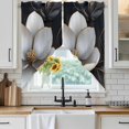 thumbnail image 3 of Swag Valance Curtains for Windows, Elegant Flowers Light Filtering Kitchen Curtains with Rod Pocket, Spring Botanical Blossom Floral Black Window Treatment Valances for Living Room, 28x36 - 2 PCS, 3 of 9