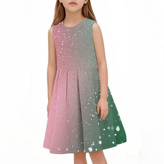 CHEEREAM Girls Kids Summer Sleeveless Sundress Birthday Outfit Sequin Print Twirly Party Clothes 4-13 Years